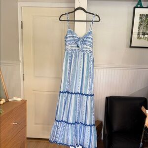 Tori Richard Blue and White Patterned Maxi Dress